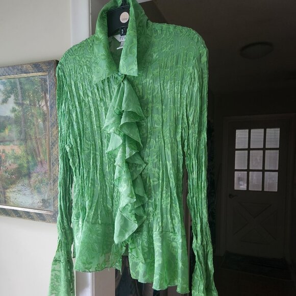Sexy Vintage Romantic Ruffles & Lace Crinkle Alison Taylor Blouse - Picture 1 of 4